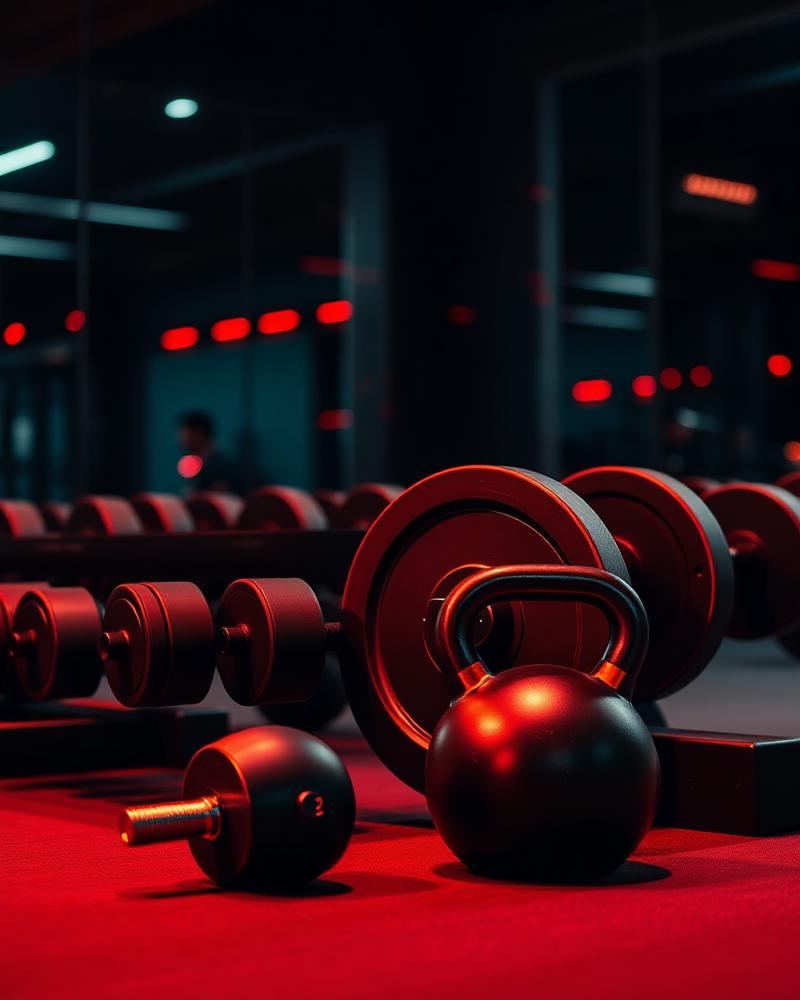 Haltères, disques et kettlebell dans une salle de sport